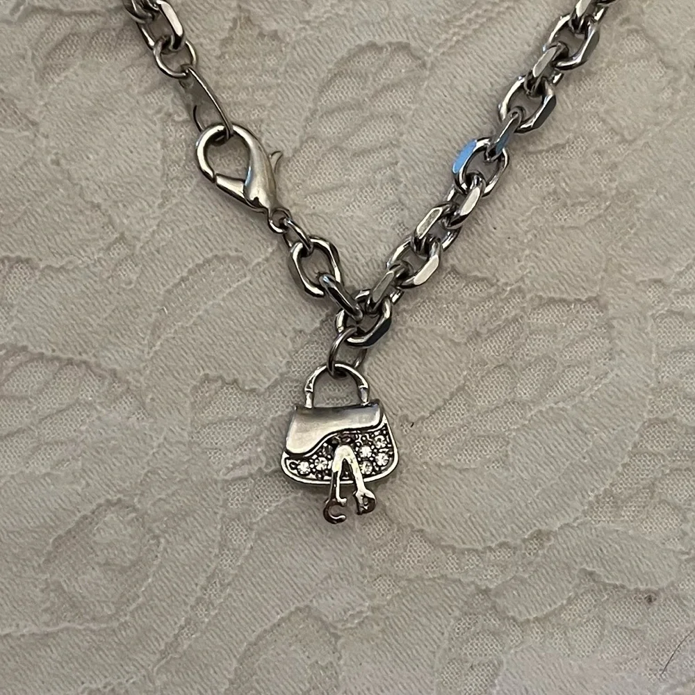 Silver Tone Chain Bracelet with Sparkling Crystal Purse Handbag Charm